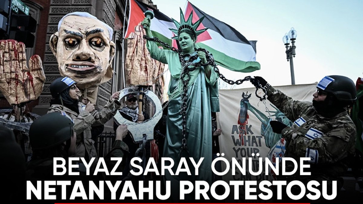 Filistin destekçileri, Beyaz Saray önünde Netanyahu ile Trump’ı protesto etti